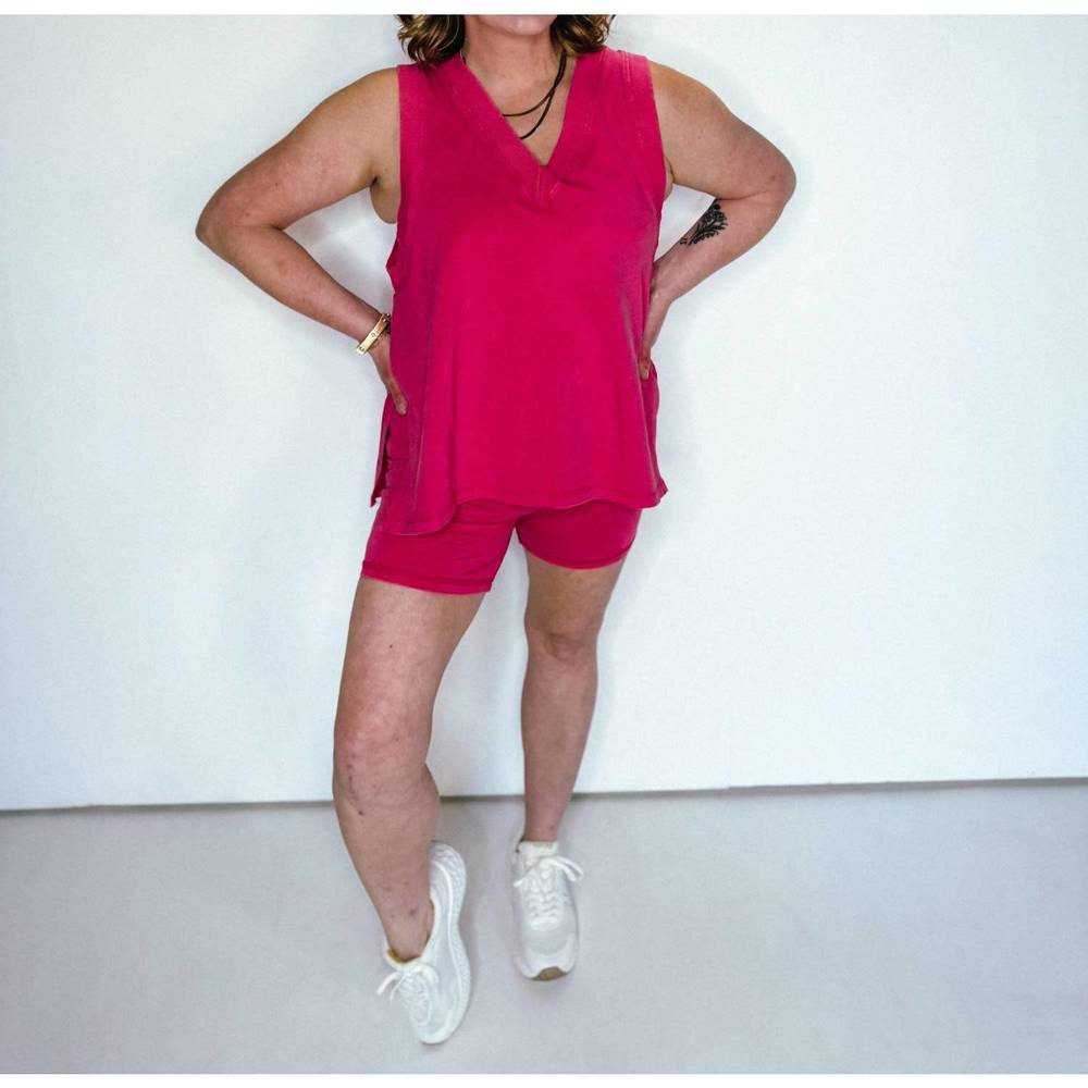 NEW LALAMIA oversized jersey tank top in fuchsia